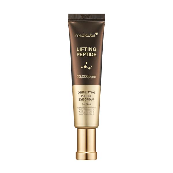 Medicube Deep Lifting Peptide Eye Cream 30ml tube centered on a white background, with the product name visible.