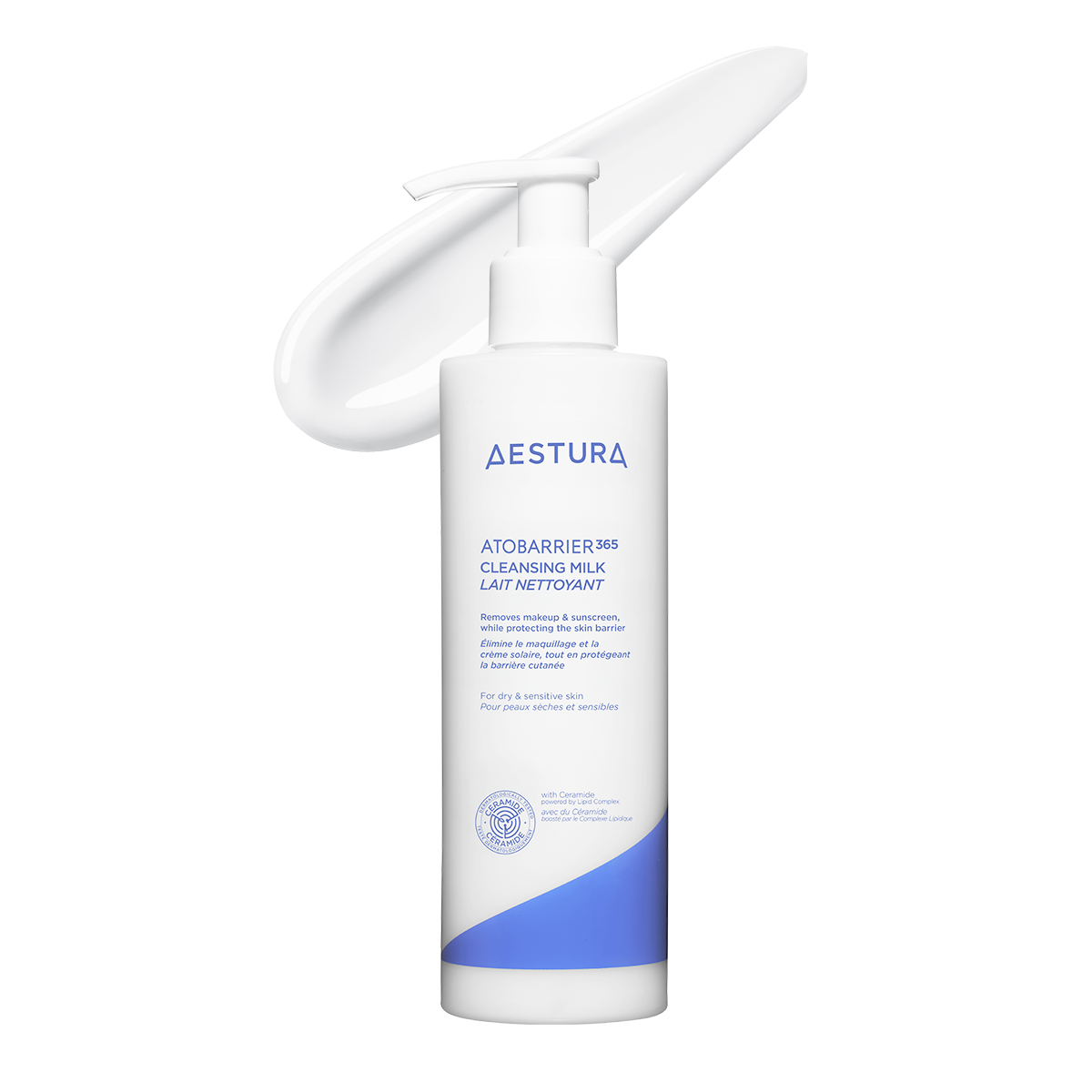 AESTURA Atobarrier 365 Cleansing Milk 200ml bottle with its milk texture on a clean white background.