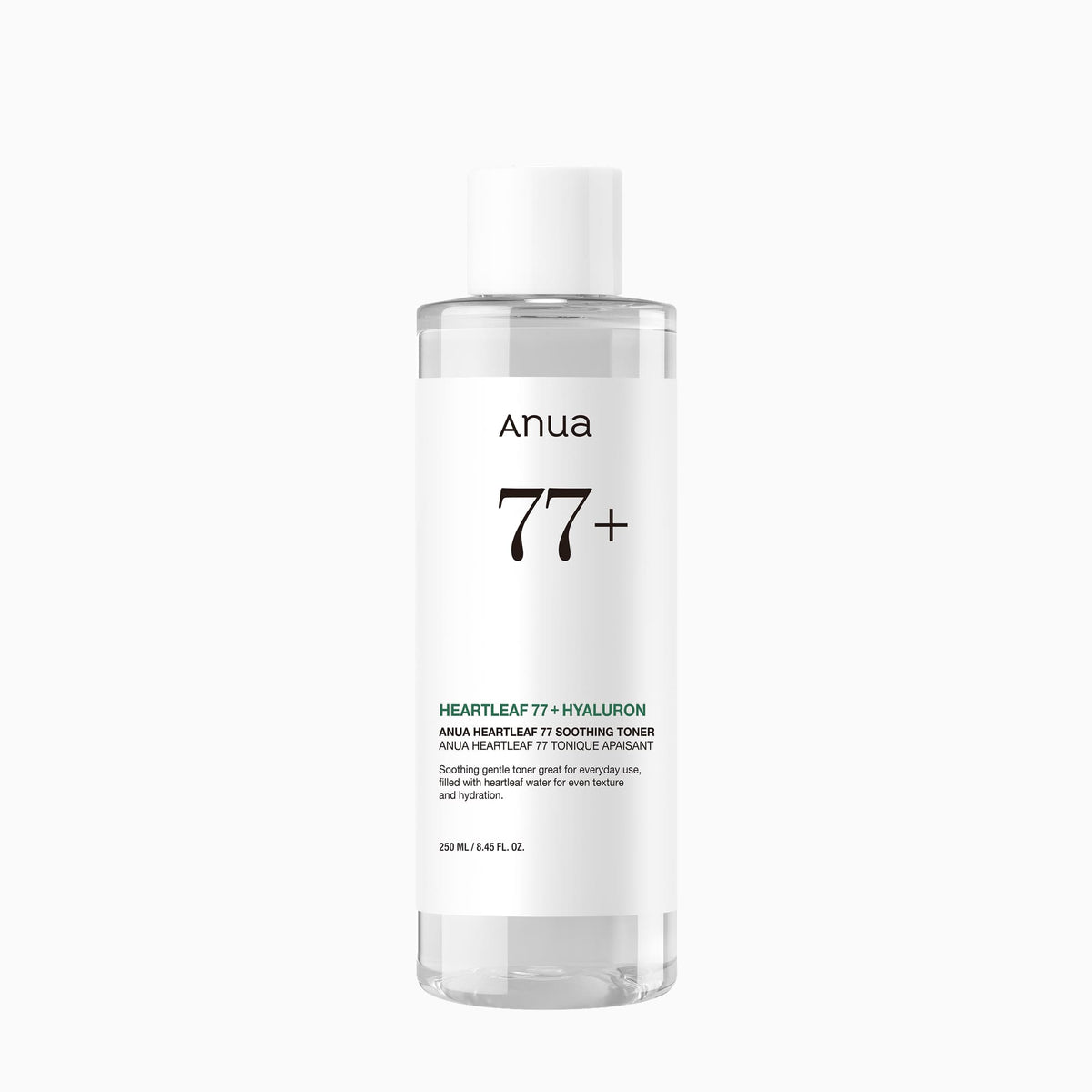 Produktfoto des Anua Heartleaf 77 % Soothing Toner 250 ml im Vergleich mit dem Anua PDRN 100 Hyaluronic Acid Booster Toner.