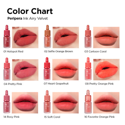 Peripera Ink Airy Velvet Lip Tint color swatches