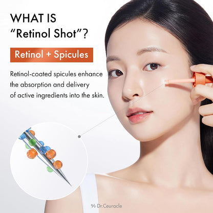 Model applying Dr.Ceuracle PDRN &amp; Retinol Shot Ampoule 30ml with the dropper